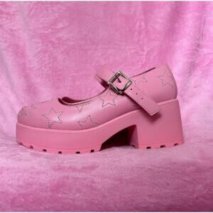 DOLLS KILL x KOI Tira Diamante Star Embroidered Platform Mary Janes Pink Sz 9